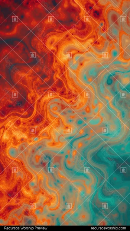 Textura fluida marmol liquido vertical bandas onduladas naranja rojo intenso cian turquesa fondo oscuro profundo alto contraste movimiento organico volcanico contrastado abstracto