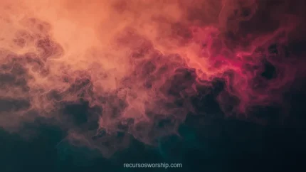 Fotografia atmosferica horizontal humo niebla dramatica naranja salmon rosa magenta fondo oscuro azul teal profundo textura granulosa cinematografica nocturna dramatica calida fria