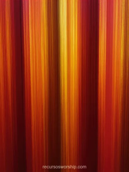 Textura vertical cortina bandas verticales finas naranja rojo intenso amarillo dorado brillante centro efecto movimiento cinematografico lente larga incandescente fuego dramatico calor