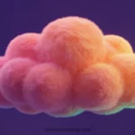 Ilustracion 3d whimsical horizontal nube esponjosa peluda degradado salmon naranja amarillo verde lima borde fondo violeta purpura suave ternura ludica infantil dulce
