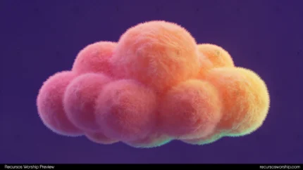 Ilustracion 3d whimsical horizontal nube esponjosa peluda degradado salmon naranja amarillo verde lima borde fondo violeta purpura suave ternura ludica infantil dulce