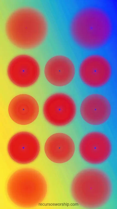 Degradado Arcoiris Pastel Multicolor Grid Circulos Rojo Naranja Superpuestos 3x4 Halo Difuso Vertical Pop Fondo abstracto vertical degradado arcoiris pastel multicolor verde azul amarillo naranja rojo cuadricula circulos rojo naranja superpuestos grid halo difuso patron pop lúdico multicolor