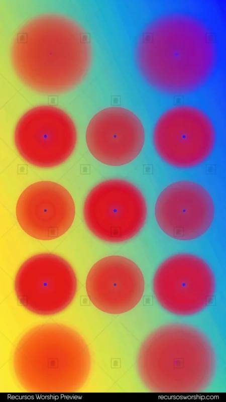 Fondo abstracto vertical degradado arcoiris pastel multicolor verde azul amarillo naranja rojo cuadricula circulos rojo naranja superpuestos grid halo difuso patron pop lúdico multicolor