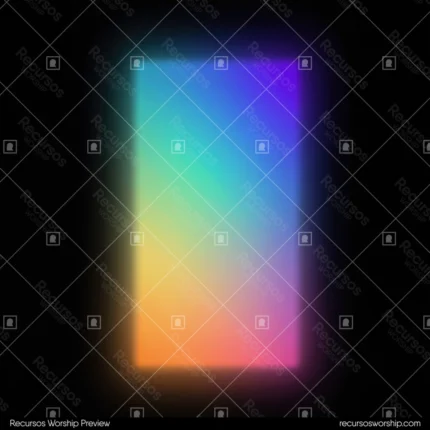 Composicion abstracta cuadrada ventana luz espectral rectangular arcoiris cian violeta naranja amarillo fondo negro profundo borde luminoso difuso portal etereo atmosferico