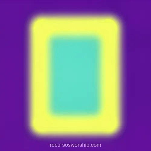 Composicion abstracta cuadrada minimalista rectangulo cian turquesa difuso halo amarillo brillante fondo violeta purpura profundo bordes difuminados marco luminoso contemplativo etereo