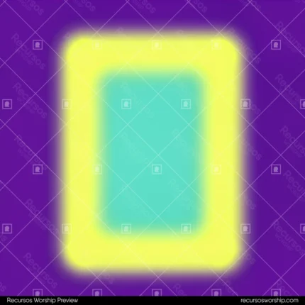 Composicion abstracta cuadrada minimalista rectangulo cian turquesa difuso halo amarillo brillante fondo violeta purpura profundo bordes difuminados marco luminoso contemplativo etereo