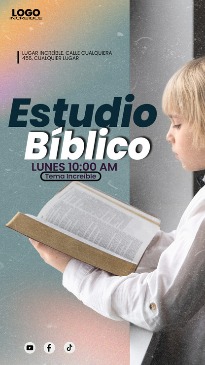 Gráfico editable vertical para redes sociales con temática de estudio bíblico actual