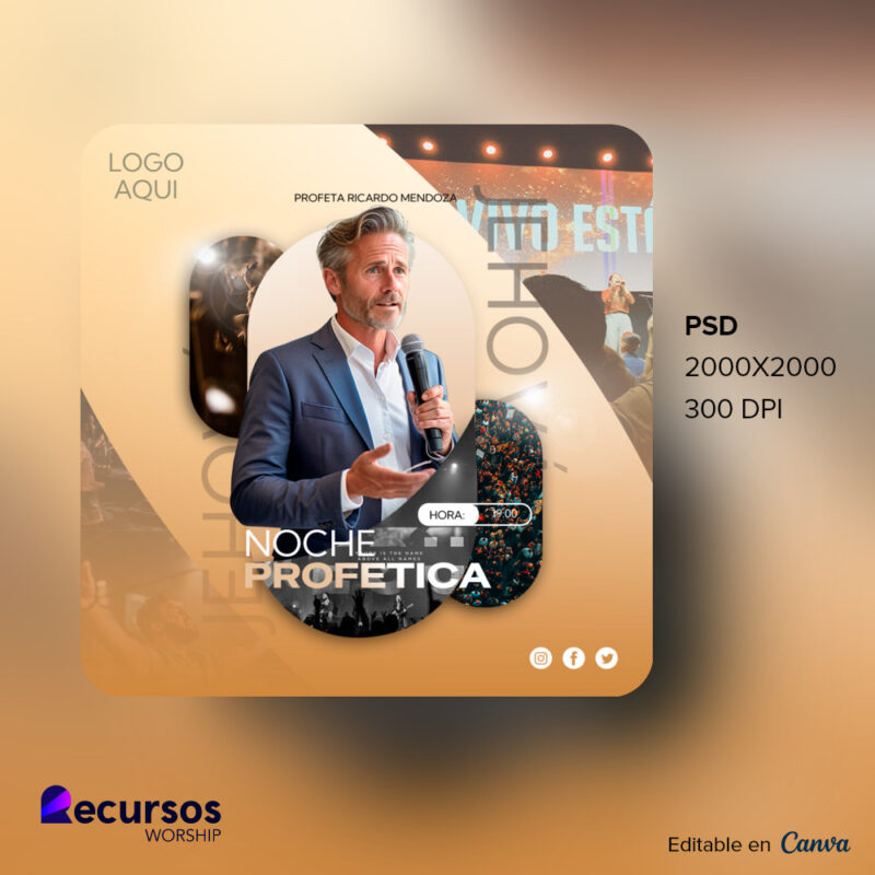 publicación en redes sociales sobre un evento profético moderno en formato mockup