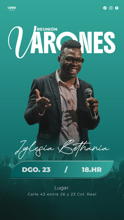 Diseño de flyer vertical para reuniones de hombres en la iglesia con estética profesional.
