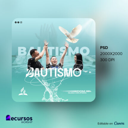 diseño editable de bautismo para iglesia en color aguamarina