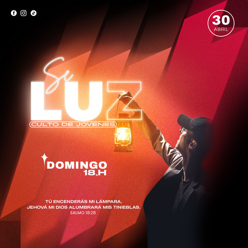 Miniatura de plantilla editable para culto de jóvenes con efectos luminosos