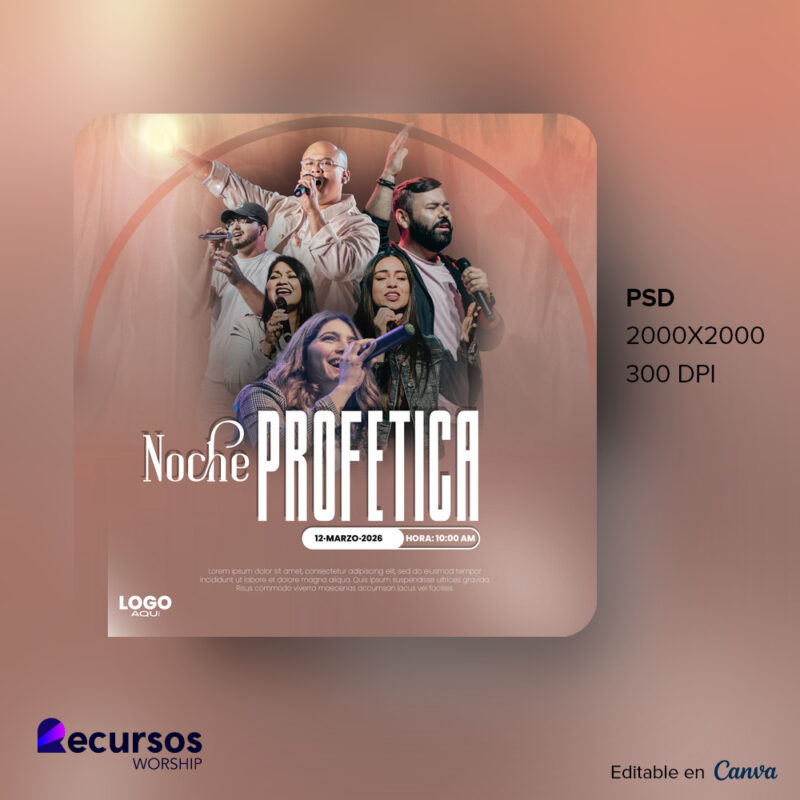 plantilla de volante para evento de adoración profética, para iglesias