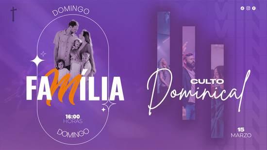 recurso gráfico para presentaciones de cultos familiares en tonos morados elegantes