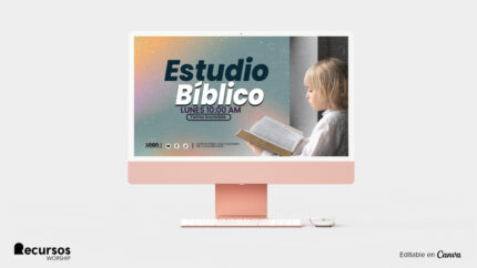 Mockup de escritorio mostrando plantilla gráfica para grupos de reflexión bíblica