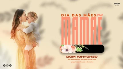 Fundo de Evento do Dia das Mães para Igrejas | Temática Familiar 16:9 Tela Photoshop — miniatura, 16:9