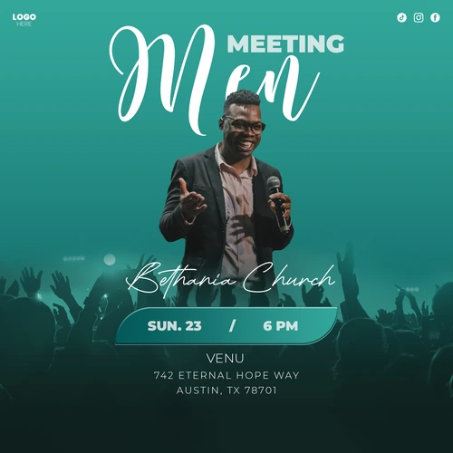 Men's Church Event Poster Template | Blue 1:1 Social Media Canva Design — thumbnail, 1:1