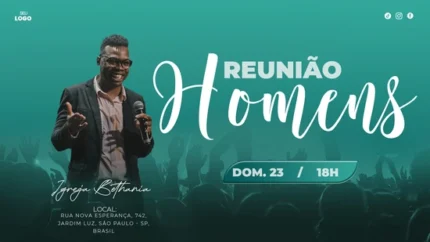 Fundo de pôster para evento de homens em igrejas cristãs | Temática Azul 16:9 Projetor Photoshop — miniatura, 16:9