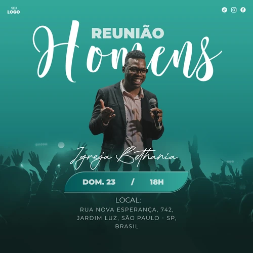 Modelo de pôster para evento de homens em igrejas cristãs | Design Azul 1:1 Redes Canva — miniatura, 1:1