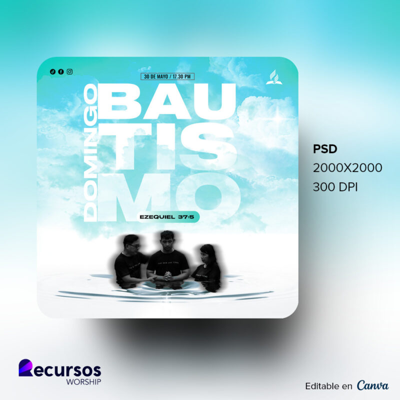 Plantilla de Agua para Evento de Bautismo para Iglesia Editable con fondo celestial