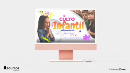 Perspectiva de escritorio de la plantilla de culto kid personalizable en alta resolución.