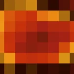 Bloques de píxeles en tonos amarillo y rojo con ondas concéntricas, video loop VJ para escenario de iglesia