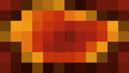 Bloques de píxeles en tonos amarillo y rojo con ondas concéntricas, video loop VJ para escenario de iglesia