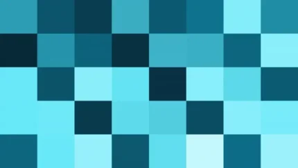 Bloques de píxeles en tonos celeste y teal con prisma, video loop VJ para escenario de iglesia