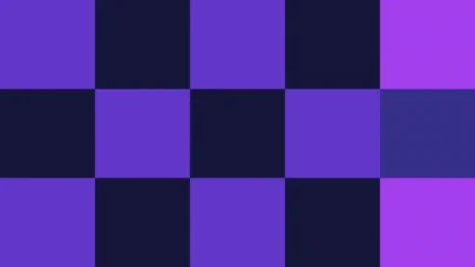 Bloques de píxeles grandes en tonos púrpura y violeta con damero, video loop VJ para escenario de iglesia