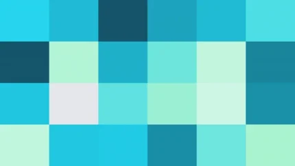 Bloques de píxeles grandes en tonos teal y aguamarina con túnel, video loop VJ para escenario de iglesia
