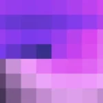 Bloques de píxeles en tonos púrpura y violeta con órbitas, video loop VJ para escenario de iglesia