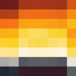 Mosaico de píxeles en tonos amarillo y naranja con barrido vertical, video loop VJ para escenario de iglesia