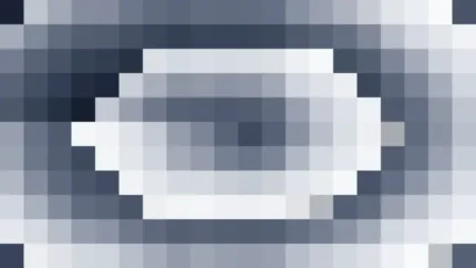 Mosaico de píxeles en tonos azul y marino con túnel, video loop VJ para escenario de iglesia