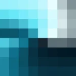 Mosaico de píxeles en tonos celeste y teal con molinete, video loop VJ para escenario de iglesia