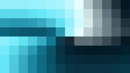 Mosaico de píxeles en tonos celeste y teal con molinete, video loop VJ para escenario de iglesia