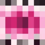 Mosaico de píxeles en tonos magenta con ondas concéntricas, video loop VJ para escenario de iglesia