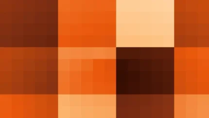 Mosaico de píxeles en tonos naranja y terracota, video loop VJ para escenario de iglesia