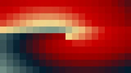 Mosaico de píxeles en tonos rojo y amarillo con espiral, video loop VJ para escenario de iglesia