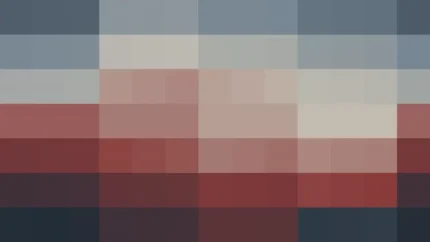 Mosaico de píxeles en tonos rojo y azul con barrido vertical, video loop VJ para escenario de iglesia