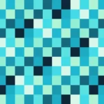 Mosaico de píxeles en tonos teal y aguamarina con damero, video loop VJ para escenario de iglesia