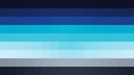 Mosaico de píxeles en tonos teal y azul con bandas horizontales, video loop VJ para escenario de iglesia