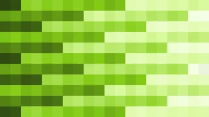 Mosaico de píxeles en tonos verde y oliva con barrido diagonal, video loop VJ para escenario de iglesia