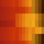 Mosaico denso de píxeles en tonos amarillo y rojo con barrido horizontal, video loop VJ para escenario de iglesia