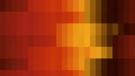 Mosaico denso de píxeles en tonos amarillo y rojo con barrido horizontal, video loop VJ para escenario de iglesia