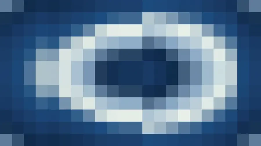 Mosaico denso de píxeles en tonos azul y marino con ondas concéntricas, video loop VJ para escenario de iglesia