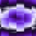 Mosaico denso de píxeles en tonos azul y violeta con ondas concéntricas, video loop VJ para escenario de iglesia