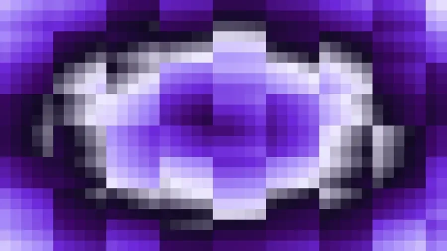 Mosaico denso de píxeles en tonos azul y violeta con ondas concéntricas, video loop VJ para escenario de iglesia