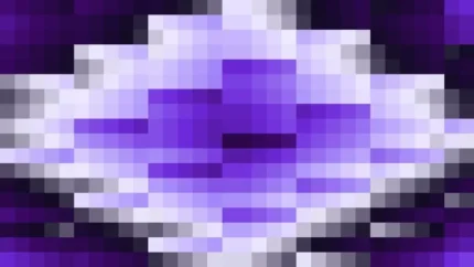 Mosaico denso de píxeles en tonos azul y violeta con rombos, video loop VJ para escenario de iglesia