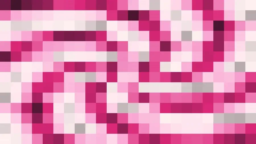 Mosaico denso de píxeles en tonos magenta con caleidoscopio, video loop VJ para escenario de iglesia