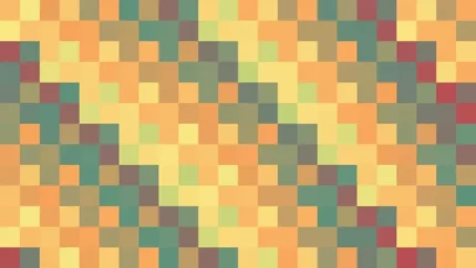 Mosaico denso de píxeles en tonos naranja y amarillo, video loop VJ para escenario de iglesia