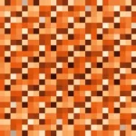 Mosaico denso de píxeles en tonos naranja y terracota con destellos, video loop VJ para escenario de iglesia